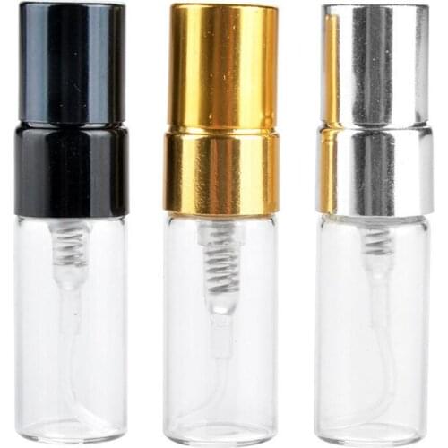 Wholesale 3ml Mini Glass Perfume Empty Bottle Black & Gold & Silver Atomizer Pump Spray for Travel LX1081