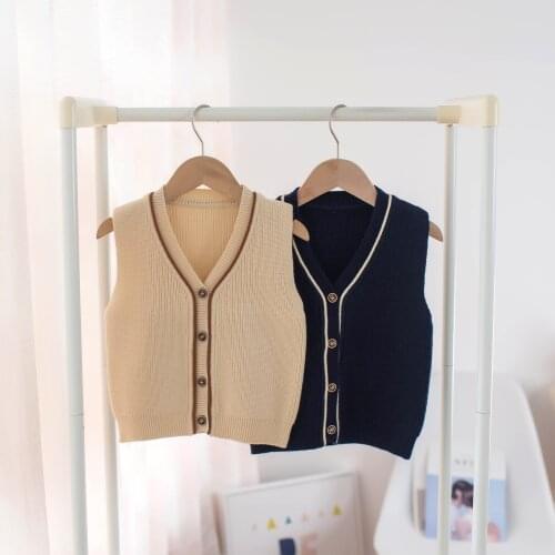 2021 Autumn Baby Boy Sweater Knitted Single Breasted Vest Cardigan Baby Sweaters Waistcoat Infant Clothing Newborn Kids 1-5T