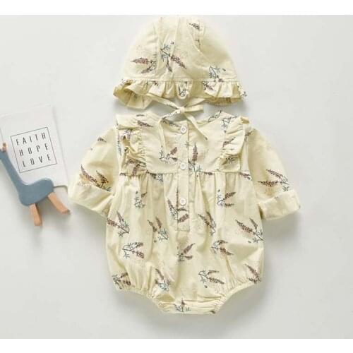 Autumn Baby Bodysuits Floral Infant Girls Clothes Long Sleeve Baby Clothing With Hat Toddler Girl Outfit