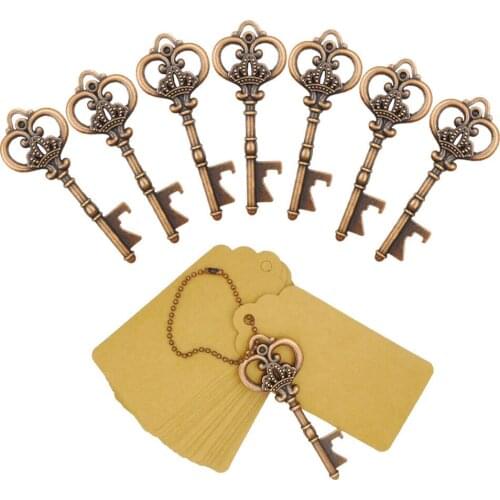 10 Opener+10 Tags Sliver Wine Bottle Opener With Tags Key Shape Party Wedding Favors Special Events Supplies Beer Bottle Tool