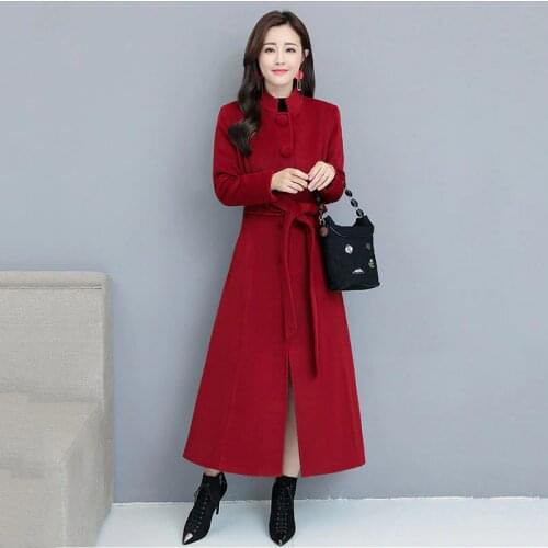 Autumn Winter Woolen Coat Women2020 New Single Breasted Long-Sleeve Mid-Length Plus Velvet Thick Cashmere Overcoat Female E398