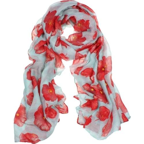 Beach Wrap Ladies Stole Shawl New Red Poppy Print Long Scarf Flower foulard luxury female temperament Fashion foulard soie