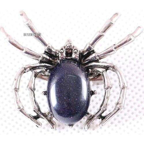40x33MM Spider Brooch Natural Stone Blue Sandstone Bead Pendant For Men Women Jewelry Gift 1Pcs K702