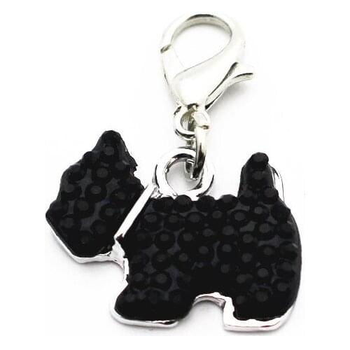 20pcs/lot Crystal Alloy cute dog Dangle Charms Lobster Clasp Hanging Charm For Pendant Necklace Floating Charms Jewelry