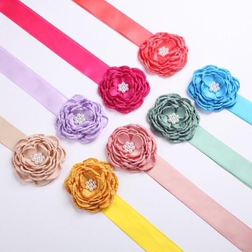 Flower Head Band Match Flowergirl Sashes Girls Dress Accessories Elegant Satin Ribbon Bridal Belts Pearl Sash
