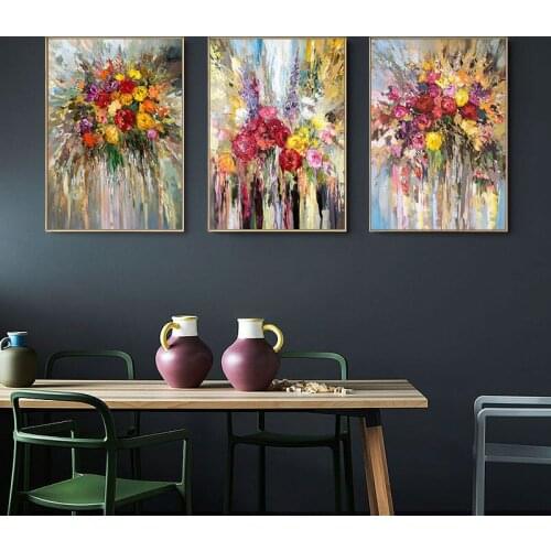 Hand Painted Purple Flower Oil Canvas Paintings Wall Art Posters and Prints Flowers Modern Artist for Home Decoration Unframed