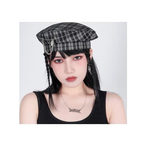Ruibbit New Arrival Japanese Gothic Girl Punk Preppy style Plaid Berets Hat Harajuku Woman Casual Caps Fashion Hats