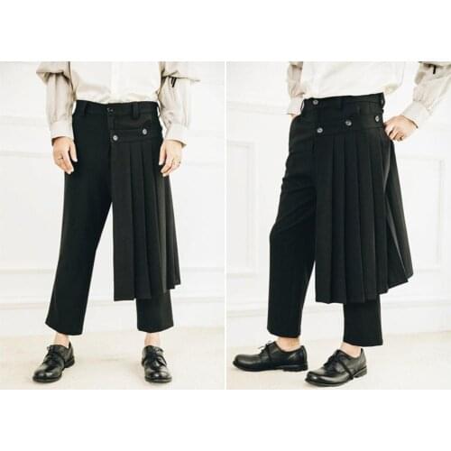 Detachable Wrap Skirt Mens Original British Skirt Layer Suit Pants / Pleated Skirt Pants Catwalk