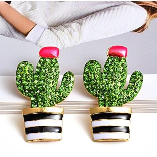 New Design Cactus-shaped Metal Oiled Crystal Earring High-quality Female accessories Drop earrings Fashion Jewelry For Women