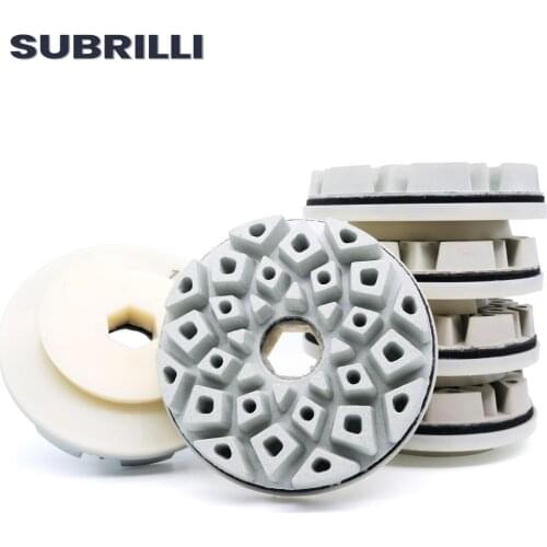 SUBRILLI 4" 7pcs Diamond Edge Polish Wheel Snail Lock Resin Bond Grinding Pads For Granite Marble Stone Abrasive 12mm Thickness