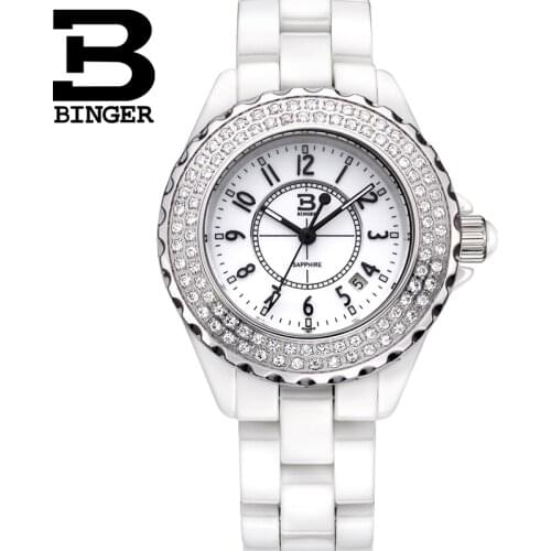 Switzerland luxury brand women Wristwatches Binger Space Ceramic Quartz Womens Watch Water Resistance clock B8008A-1