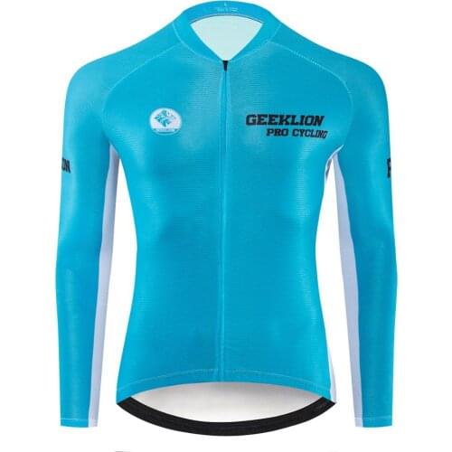 Blue-White Geeklion Mesh Breathable Summer Long Sleeves Cycling Clothing Pro TeamRopa-Ciclismo Bike Shirt