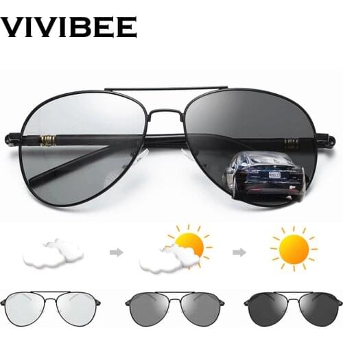 VIVIBEE Photochromic Sunglasses Mens Aviation Polarized UV400 Day and Night Vision Driving Sun Glasses Women Titanium Goggles