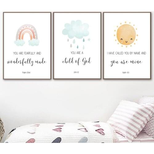 Modern Islamic Sun Cloud Rainbow Nursery Poster Canvas Painting Wall Art Prints Pictures Girls Bedroom Interior Home Decorative
