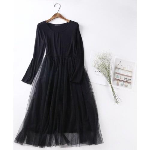 Modal Long-Sleeved Loose Nightdress Female Korean Mesh With Inner Dress Bottoming Nightgowns Women Nightshirt Vestido De Mujer