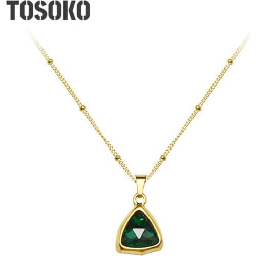 TOSOKO Stainless Steel Jewelry Swaro Crystal Stone Triangle Necklace Fashion Womens chain BSP350