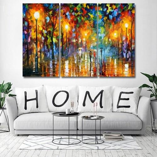 Street under rainy Poster 3 pcs Canvas Painting Modern Home Decoration Living Room Canvas Print Painting Wall Decor Picture