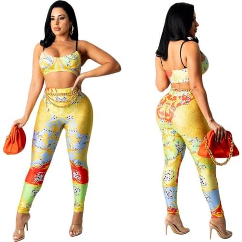 2021 Best Quality Fashion Design Women Set 2Pcs Bikini Tops Leggings Print