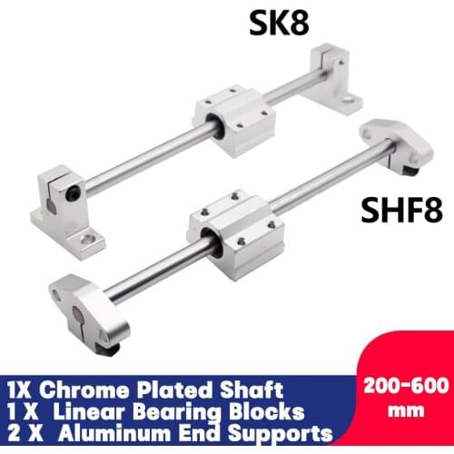 1set Rail Optical Axis Linear Rail Shaft OD 8mm 200/280/320/330mm+SCS8UU Linear Bearing Blocks + SK8 SHF8 3D Printer Smooth Rod