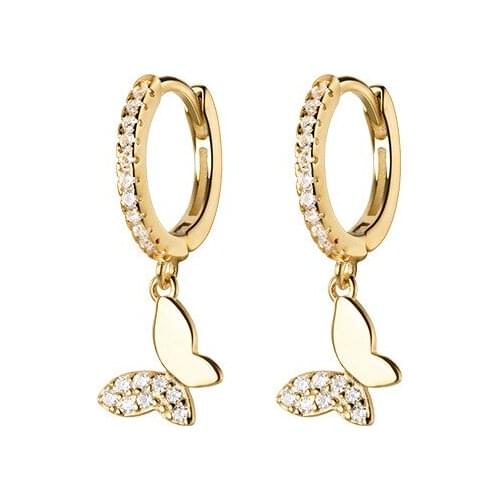 1pair 100% REAL. 925 Sterling SIlver Fine Jewelry ear-bone Butterfly zirconia 4a set Hoop Huggie Earrings C-G7504