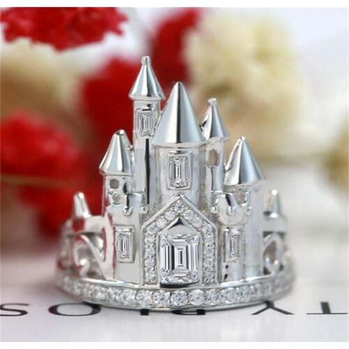 2019 Luxury Fashion Silver Color Romantic Castle Rings for Women Jewelry Wedding Anillso Engagement Zircon Ring Statement Gifts