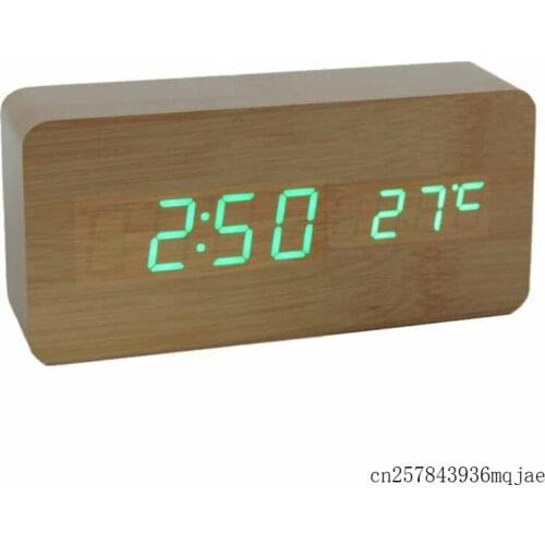 20pcs Wood Clocks Desk Alarm Clock Living Room Electronic Multifunction LED Display