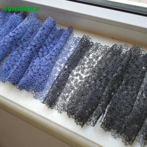 2Yds/lot 18cm Wide Blue～Black Hollow Leaf Style Pattern Venise Lace High Quality Venice Lace Trim For Garments Wedding 20200606