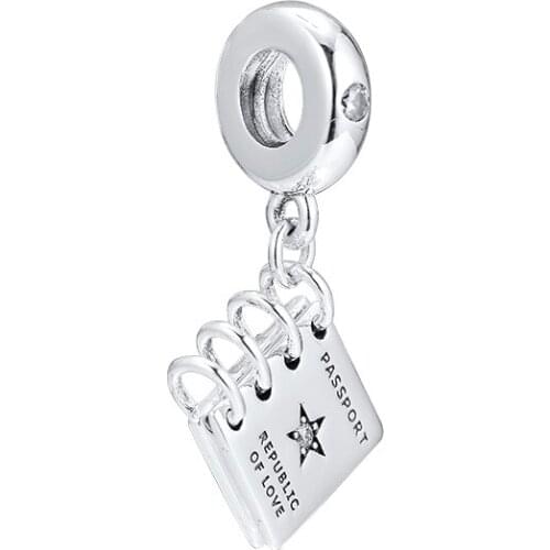 925 Jewelry Fits Pandora Bracelets Passport Republic of Love Charm Original Sterling Silver Beads QANDOCCI
