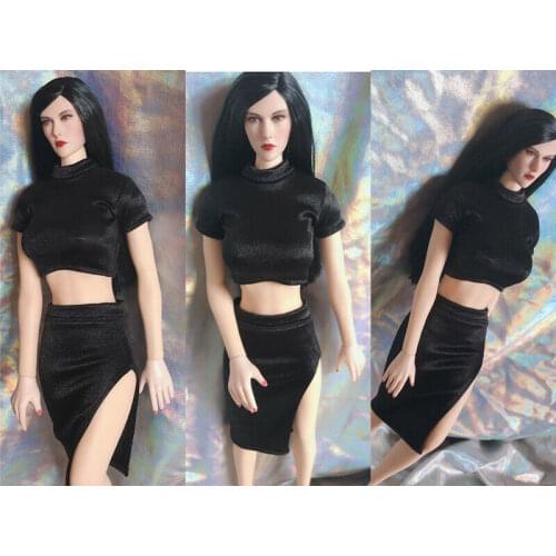 [1/6 Accessory] Black Short T-shirt + Split Hip Skirt Model for 12" Female Body