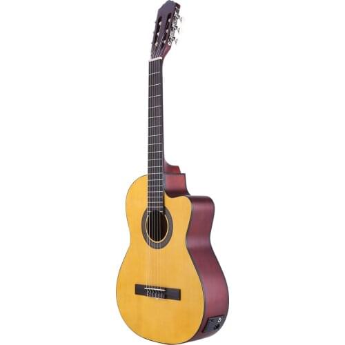 Ammoon CGE-12 39 Inch 6-String Cutaway EQ Classical Guitar Built-in Pickup Merbau Topboard Backboard Sideboard with Gig Bag