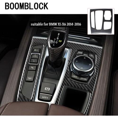 BOOMBLOCLK car-styling Carbon Fiber Shift Panel Interior Decorative Stickers on cars For BMW X5 X6 E71 E70 2014-2016 accessories