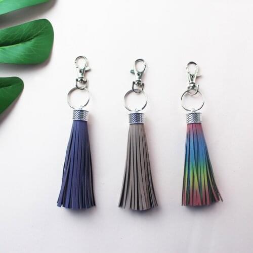 New Reflective Fringe PU Leather Tassel Key Holder Metal Key Chain Keyring Charm Bag Auto Car Key Ring Environmentally-Friendly