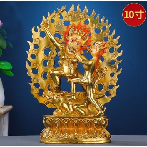 Asia Buddhism good gold gilding Buddha brass statue HOME family effective protection Tibetan QU JIA HU FA Dharma protector