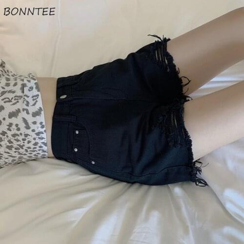Denim Shorts Women Summer Hole Vintage Sexy High Waist Students Simple Female Daily Trousers All-match Loose Chic Korean Style