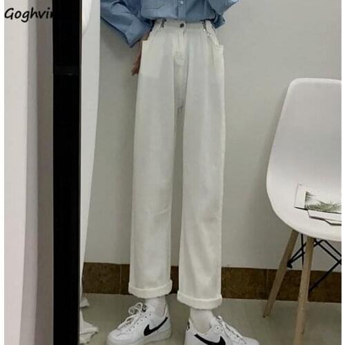 Jeans Women Straight Denim Casual Fashionable Simple Pockets Student High Waist Washed Solid Spring Trendy Vintage Trouser Mujer