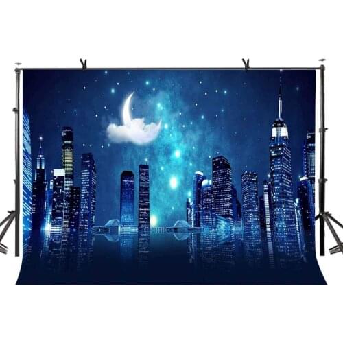 7x5ft Night Sky Backdrop Beautiful Seaside City Night Sky Photography Background and Studio Photography Backdrop Props