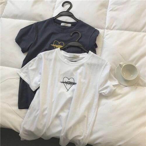 Summer womens T-shirt top basic casual heart-shaped letter printing round neck short sleeve T-shirt
