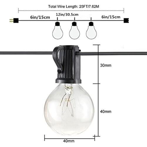 Patio String Lights,25FT G40 Globe String Light with 27LED Bulbs,Waterproof Bulb String Lights for Deck Porch Cafe Party Wedding