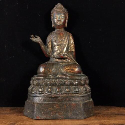 Chinese temple collection Old Bronze Lacquer Cinnabar Northern Wei Buddha Shakyamuni Buddha Sitting Buddha Ornaments Town House