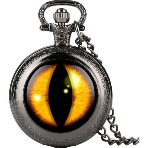 Quartz Mens Pocket Watch Yellow Vertical Pupil Design Pocket Watch for Boy Arabic Number Watches Gift for Teenager