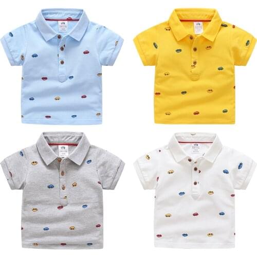 Summer Childrens Clothing Baby Polo Shirts Turn Down Collar Cartoon Character Kids Boy Car Short Sleeve Cotton T-Shirt Polos