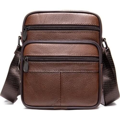 Mens leather small shoulder bag Head layer cowhide shoulder bag mens European and American retro mens bag Messenger bagluxury