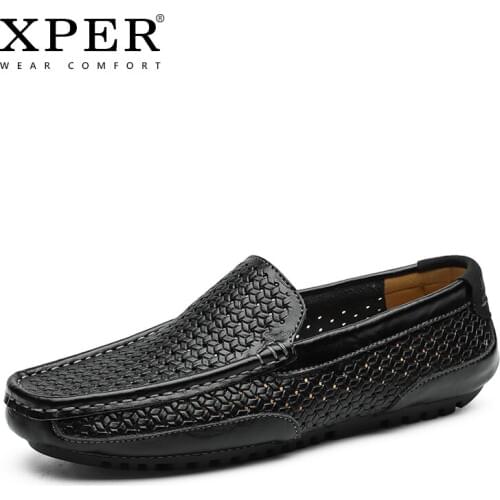 XPER New Breathable Hole Men Loafers Pu Leather Handmade Luxury Casual Driving Shoes Male Flats Footwear Summer Soft Brown#XP059