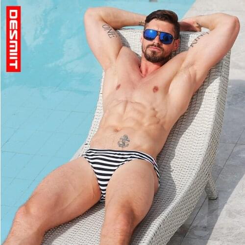 2019 Desmiit Gay Mens Swimwear Men Swim Briefs Striped Swimming Trunks Sexy Swimsuit Beach Shorts zwembroek heren Bathing Suit