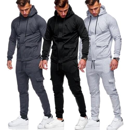 ZOGAA Men Track Suits Hooded Jacket Sweatsuit Sports Suits New Sportswear Mens Jogger Sets Solid color Tracksuit Men Clothes