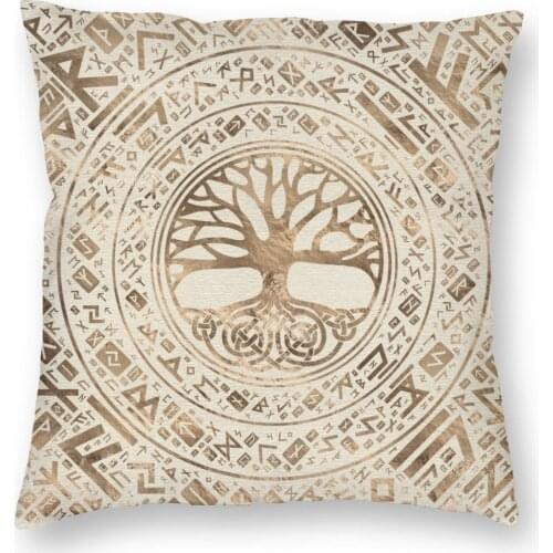 Tree Of Life Yggdrasil Runic Pattern Vikings Pillowcase Soft Cushion Cover Gift Viking Throw Pillow Case Cover Bedroom Zippered