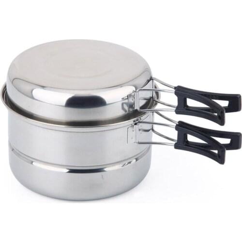 3Pcs Camping Cookware Set Portable Stainless Steel Cooking Pot and Pan Set Outdoor Cooking Tools Set for Picnic Camping Hiking