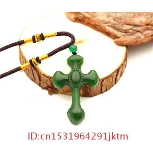 Jade Men Hand Carved Fashion Gifts Charm Necklace Women Cross Pendant Jadeite Amulet Chinese Green Natural for Jewelry