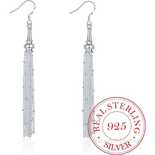New Arrival Korean 925 Sterling Silver Vintage Long Tassel Dangle Earrings For Women 2020 Engagement Wedding Party Jewelry Gift