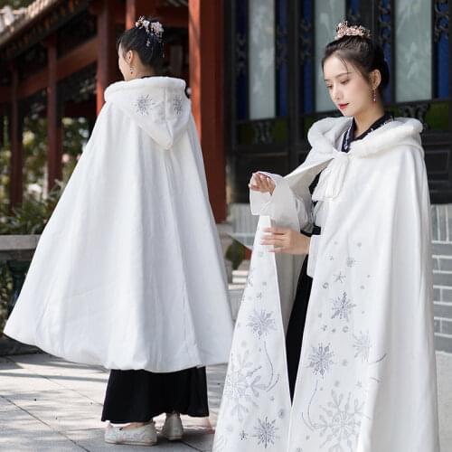 Hanfu Cloak WomenS Winter Plus Velvet Thick Warm Shawl Jacket Long Cloak For New Year Hanfu Fairy Dress Stage Outfits SL4302